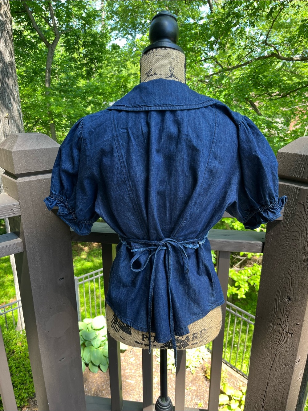 Anthropologie Dark Denim Ruffled Button-Front Blouse - Picture 5 of 6
